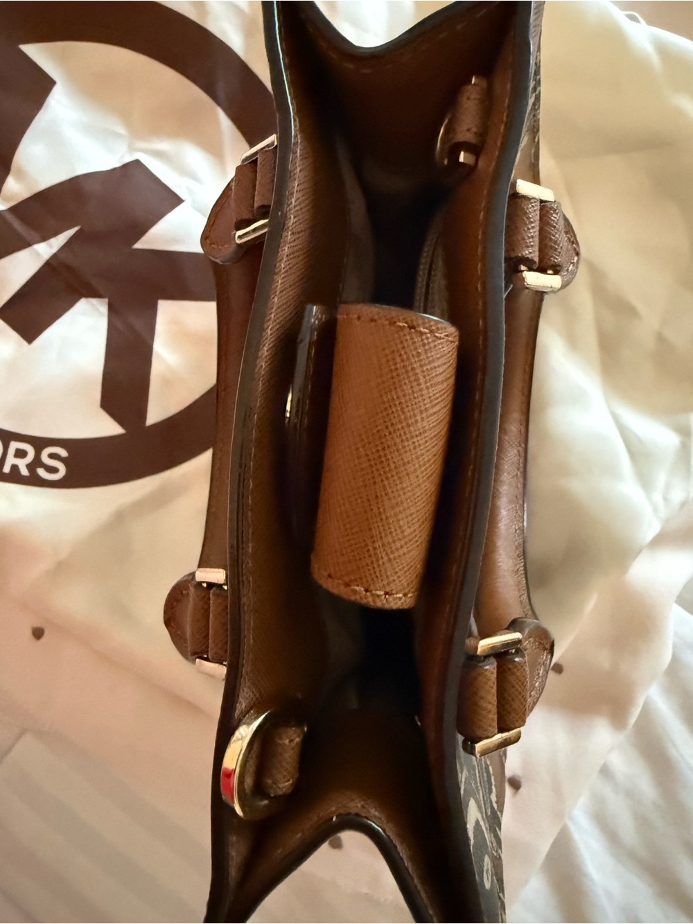 Michael Kors Brown Paisley Leather Top-Handle Satchel with Gold Hardware 2 Way - Picture 7 of 11